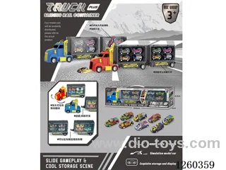 Trailer Slide Storage Freight Car + 2 stowage cars + 8 pull back tin cars (locomotive can be steered)