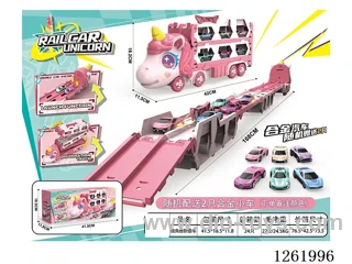 Dual-Launch Transformable Folding Track Unicorn Truck + Alloy Cars*2