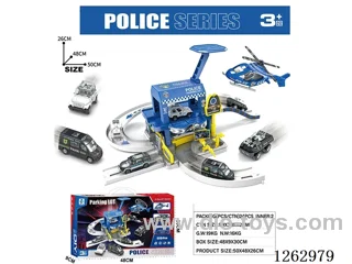 Two-storey police car park 29PCS - Aeroplane*1 + Alloy car*1 + Free wheel bus*1