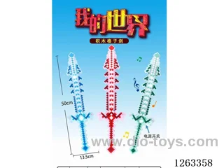 3 colors Minecraft Building Blocks Grid Sword with Light and Triple-Strike Power Oil Bead