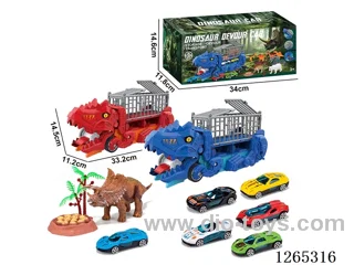 Dinosaur swallowing transportation vehicle with 3 alloy free wheel cars set