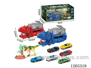 Dinosaur swallowing transportation vehicle with 3 alloy free wheel cars set