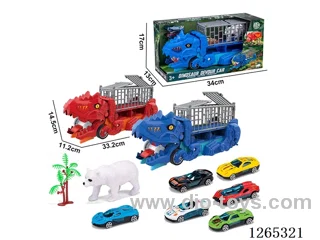Dinosaur swallowing transportation vehicle with 3 alloy free wheel cars set