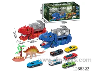 Dinosaur swallowing transportation vehicle with 3 alloy free wheel cars set