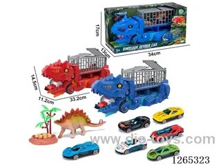 Dinosaur swallowing transportation vehicle with 3 alloy free wheel cars set