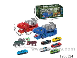 Dinosaur swallowing transportation vehicle with 3 alloy free wheel cars set
