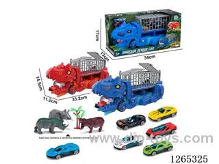 Dinosaur swallowing transportation vehicle with 3 alloy free wheel cars set