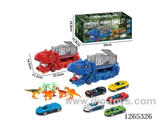 Dinosaur swallowing transportation vehicle with 3 alloy free wheel cars set