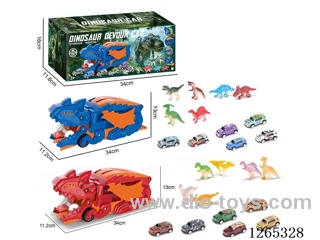 Dinosaur swallowing transportation vehicle with 3 alloy free wheel cars set