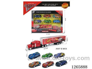 free wheel alloy Container truck + 6PCS pull back tin cars