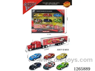 free wheel alloy Container truck + 6PCS pull back tin cars