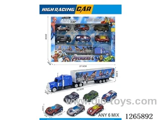 free wheel alloy Container truck + 6PCS free wheel tin cars