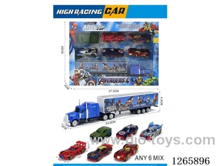 free wheel alloy Container truck + 6PCS free wheel alloy cars