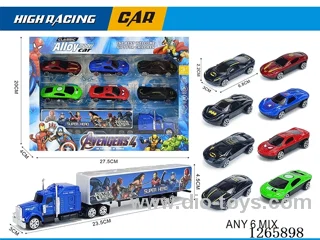 free wheel alloy Container truck + 6PCS free wheel alloy cars