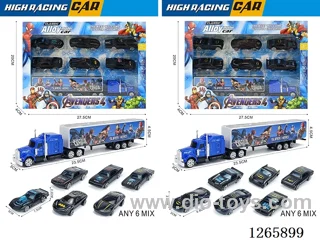 free wheel alloy Container truck + 6PCS free wheel alloy cars