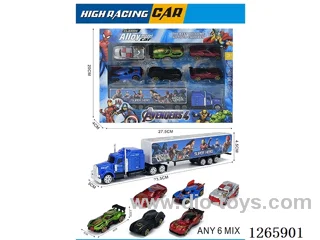 free wheel alloy Container truck + 6PCS free wheel alloy cars