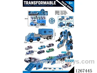 Transforming Robot Catapult Rail Container Truck + 6 pull back alloy cars