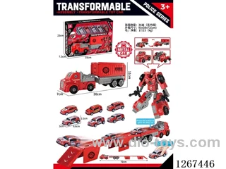 Transforming Robot Catapult Rail Container Truck + 6 pull back alloy cars