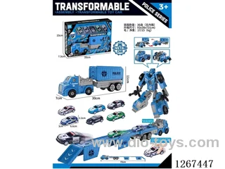 Transforming Robot Catapult Rail Container Truck + 6 pull back alloy cars