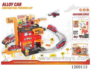Alloy Fire Department Parking Lot (Includes 1 Alloy Car + 1 Set of Road Signs) (31PCS)