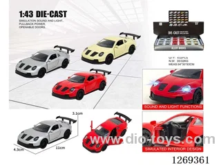 1:43 pull back alloy car W L/M included battery 3 colors 12PCS
