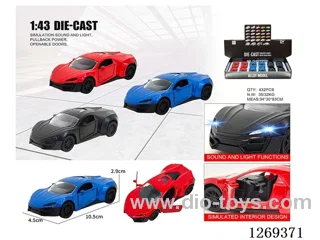 1:43 pull back alloy car W L/M included battery 3 colors 12PCS