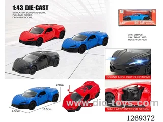 1:43 pull back alloy car W L/M included battery 3 colors