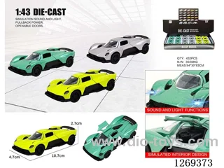 1:43 pull back alloy car W L/M included battery 3 colors 12PCS