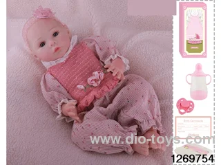 48CM Doll（Soft Rubber High-Fidelity(Hand-painted Hair, High-Quality Painting) Bottle, Magnetic Sippy Cup, Diapers, Birth card