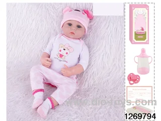 48CM Doll（Soft Rubber High-Fidelity(Hand-painted Hair, High-Quality Painting) Bottle, Magnetic Sippy Cup, Diapers, Birth card