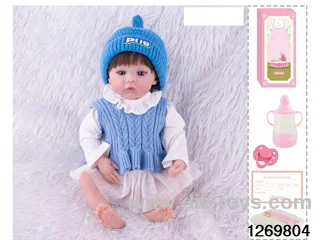 48CM Doll（Soft Rubber High-Fidelity(Hand-painted Hair, High-Quality Painting) Bottle, Magnetic Sippy Cup, Diapers, Birth card