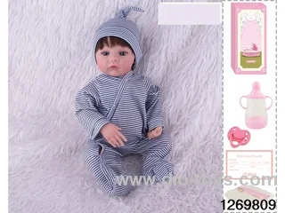 48CM Doll（Soft Rubber High-Fidelity(Hand-painted Hair, High-Quality Painting) Bottle, Magnetic Sippy Cup, Diapers, Birth card