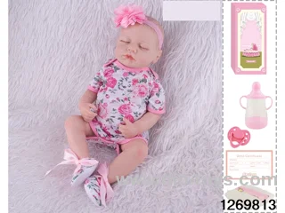 48CM Doll（Soft Rubber High-Fidelity(Hand-painted Hair, High-Quality Painting) Bottle, Magnetic Sippy Cup, Diapers, Birth card