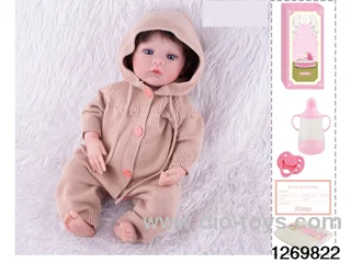 48CM Doll（Soft Rubber High-Fidelity(Hand-painted Hair, High-Quality Painting) Bottle, Magnetic Sippy Cup, Diapers, Birth card
