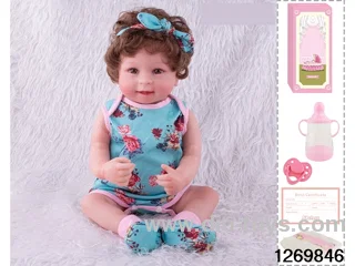 48CM Doll（Soft Rubber High-Fidelity(Hand-painted Hair, High-Quality Painting) Bottle, Magnetic Sippy Cup, Diapers, Birth card
