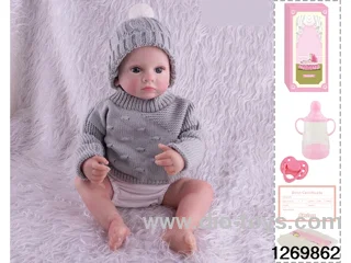 48CM Doll（Soft Rubber High-Fidelity(Hand-painted Hair, High-Quality Painting) Bottle, Magnetic Sippy Cup, Diapers, Birth card