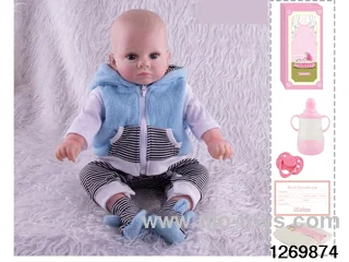 48CM Doll（Soft Rubber High-Fidelity(Hand-painted Hair, High-Quality Painting) Bottle, Magnetic Sippy Cup, Diapers, Birth card