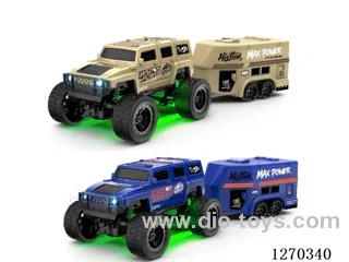 1:64 Full-Scale Desktop Drift SUV Race Car + Trailer + DIY Stickers + included battery