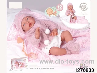16-inch cotton body doll with power function and 12 vocal cords sleep basket