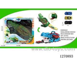 Large Dinosaur Swallowing Car with 3 Die-Cast Cars