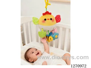 pull toy, stuffed with cotton, equipped with fun mirror, bell rattle and teether