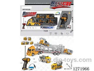 RC Double-Deck Construction Trailer + 4 pull back Construction Vehicles (Battery Included)