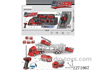 RC Double-Deck Fire Trailer + 4 pull back Fire Trucks (Battery Included)