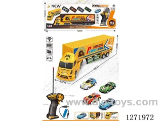 RC Large Container Trailer + 4 pull back Jinsu Sports Cars (Battery Included)