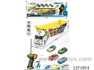 RC Large Dump Trailer + 4 pull back Jinsu Sports Cars (Battery Included)