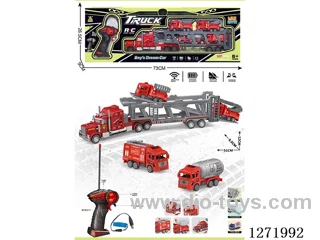 RC Double-Deck Fire Trailer + 4 pull back Fire Trucks (Battery Included)