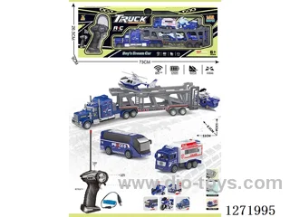RC Double-Deck Police Trailer + 4 Pull-Back Police Cars (Batteries Included)
