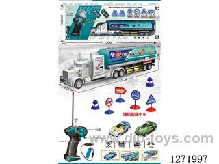 RC Large Fuel Tanker Tractor + 2 Pull-Back Cars + 6 Road Signs (Battery Included)