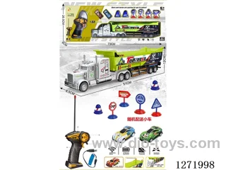 RC Large Dump Truck Tractor + 2 Pull-Back Cars + 6 Road Signs (Battery Included)