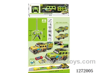 RC Car with Dual-Track Launching Folding Ramp + 2 Die-Cast Cars (Battery Included)